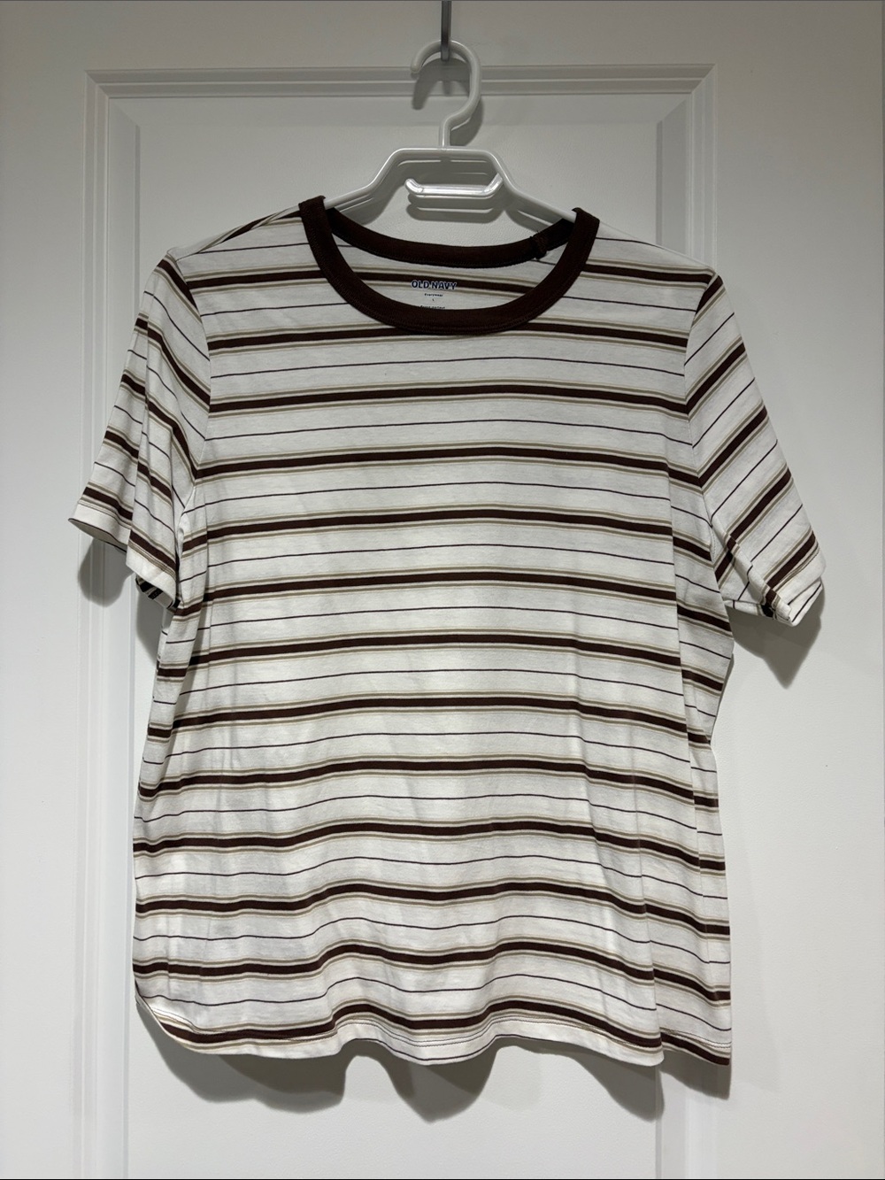 Old Navy Brown and White Striped Crewneck Tee